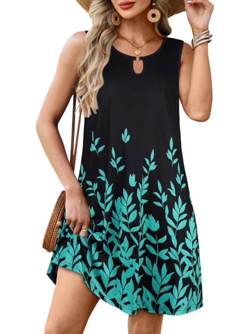 Women's Summer Sleeveless Sundress Floral Loose Fit Cover Up with Pocket Blue2